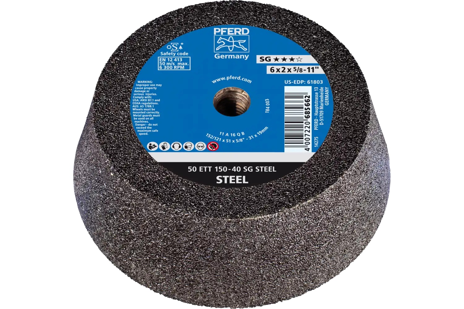 Picture of Pferd Cup Wheel, 6" X 4-3/4 X 5/8-11, Sg Steel ,T11, Aluminum Oxide